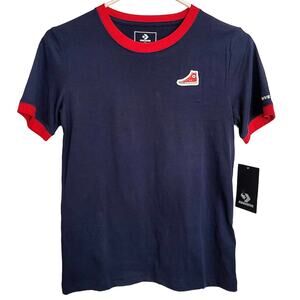 NWT Converse Boys Navy Shirt With Red Hem Size M